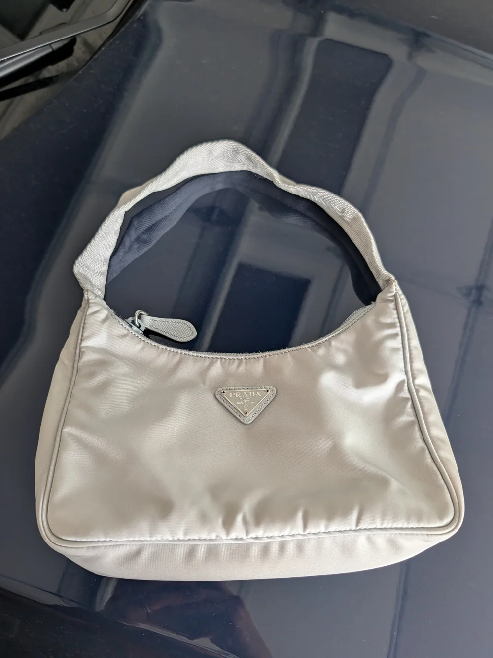 Prada Beige Nylon Shoulder Bag with Triangular Logo